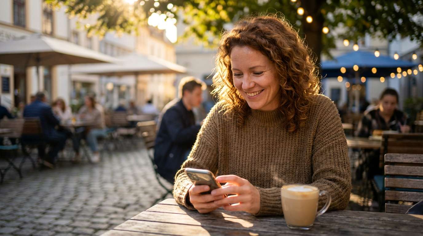 Mujer feliz conversando por teléfono